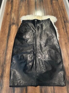 Genuine leather black skirt